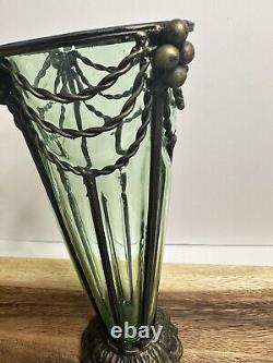 Antique 19th Century Art Nouveau Swag Vase with Green Blown Glass. As Is