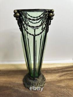 Antique 19th Century Art Nouveau Swag Vase with Green Blown Glass. As Is