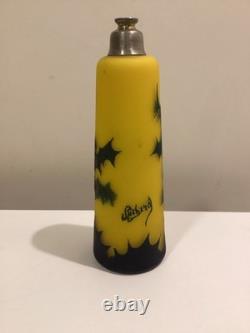 Antique 20's Art Nouveau Loetz Richard Etched Glass Vase Austria Yellow Green 8