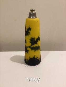 Antique 20's Art Nouveau Loetz Richard Etched Glass Vase Austria Yellow Green 8