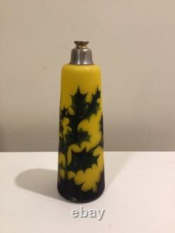 Antique 20's Art Nouveau Loetz Richard Etched Glass Vase Austria Yellow Green 8