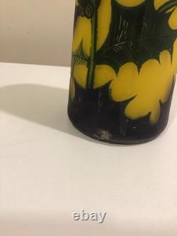 Antique 20's Art Nouveau Loetz Richard Etched Glass Vase Austria Yellow Green 8