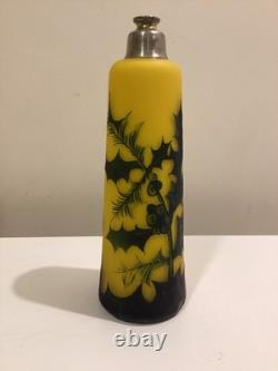 Antique 20's Art Nouveau Loetz Richard Etched Glass Vase Austria Yellow Green 8