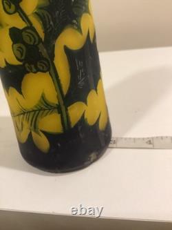 Antique 20's Art Nouveau Loetz Richard Etched Glass Vase Austria Yellow Green 8