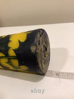 Antique 20's Art Nouveau Loetz Richard Etched Glass Vase Austria Yellow Green 8