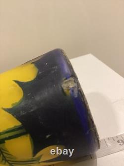 Antique 20's Art Nouveau Loetz Richard Etched Glass Vase Austria Yellow Green 8