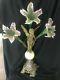 Antique 24 Cupid With Heart Arrow Flora Opalescent Pink Green 3 Trumpet Epergne