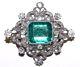 Antique 2.00ct(est) Old Mine Cut Diamond And Green Stone Brooch 38x35mm 18k Gold