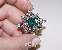 Antique 2.00CT(Est) Old Mine Cut Diamond and Green stone Brooch 38x35MM 18K gold