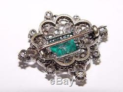 Antique 2.00CT(Est) Old Mine Cut Diamond and Green stone Brooch 38x35MM 18K gold