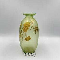 Antique 8 Mont Joye / Legras Floral Art Nouveau Enamel Green Glass Vase French