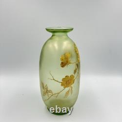 Antique 8 Mont Joye / Legras Floral Art Nouveau Enamel Green Glass Vase French