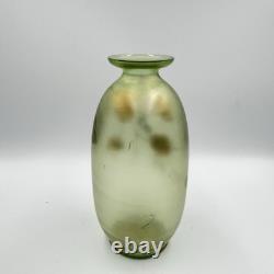 Antique 8 Mont Joye / Legras Floral Art Nouveau Enamel Green Glass Vase French