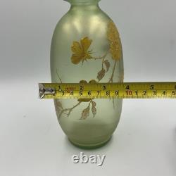 Antique 8 Mont Joye / Legras Floral Art Nouveau Enamel Green Glass Vase French