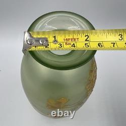 Antique 8 Mont Joye / Legras Floral Art Nouveau Enamel Green Glass Vase French