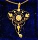 Antique 9ct Gold Art Nouveau Peridot/seed Pearl Lavalier Pendant 18ct Gold Chain