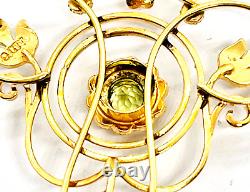 Antique 9ct Gold Art Nouveau Peridot/Seed Pearl Lavalier Pendant 18ct Gold Chain