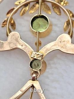 Antique 9k Gold Peridot European Art Nouveau Victorian Lavalier Necklace