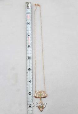 Antique 9k Gold Peridot European Art Nouveau Victorian Lavalier Necklace