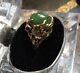 Antique Art Nouveau 10k Gold Spinach Green Nephrite Floral Cocktail Ring Size 8