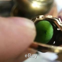 Antique ART NOUVEAU 10k Gold Spinach Green Nephrite Floral Cocktail Ring Size 8