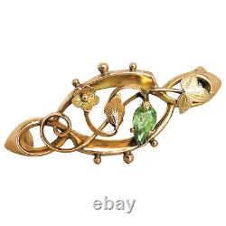 Antique ART NOUVEAU English 9ct Gold GREEN GROSSULAR GARNET BROOCH