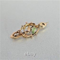 Antique ART NOUVEAU English 9ct Gold GREEN GROSSULAR GARNET BROOCH