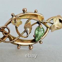 Antique ART NOUVEAU English 9ct Gold GREEN GROSSULAR GARNET BROOCH