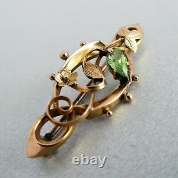 Antique ART NOUVEAU English 9ct Gold GREEN GROSSULAR GARNET BROOCH