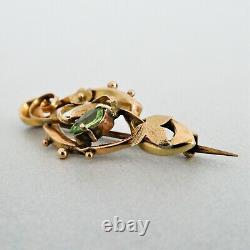 Antique ART NOUVEAU English 9ct Gold GREEN GROSSULAR GARNET BROOCH