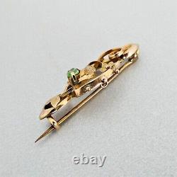 Antique ART NOUVEAU English 9ct Gold GREEN GROSSULAR GARNET BROOCH