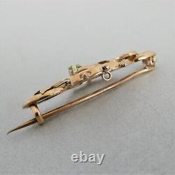 Antique ART NOUVEAU English 9ct Gold GREEN GROSSULAR GARNET BROOCH