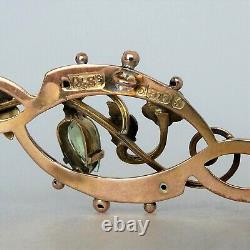 Antique ART NOUVEAU English 9ct Gold GREEN GROSSULAR GARNET BROOCH