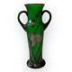 Antique Art Nouveau Glass Vase Early 1900s Emerald Green With Silver Resist Floral
