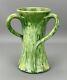 Antique Art Nouveau Studio Pottery Drip Glaze Twist Handle Vase 19.5cm X 16.5cm