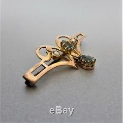 Antique ART NOUVEAU c1908 GREEN BERYL & SEED PEARL 9k BROOCH, English Hallmarked