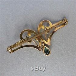 Antique ART NOUVEAU c1908 GREEN BERYL & SEED PEARL 9k BROOCH, English Hallmarked