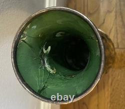 Antique AS IS Heavy Silver Overlay Vase Loetz  10 Green Glass