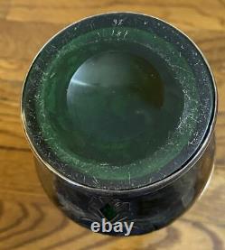 Antique AS IS Heavy Silver Overlay Vase Loetz  10 Green Glass