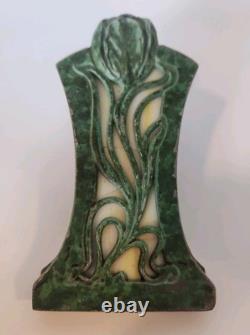 Antique Apollo Studios Art Nouveau Bronze Green Slag Glass Letter Paper Clip