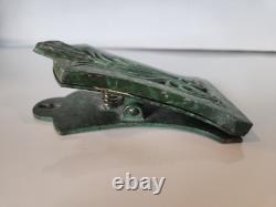 Antique Apollo Studios Art Nouveau Bronze Green Slag Glass Letter Paper Clip
