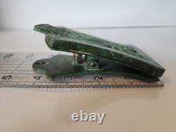 Antique Apollo Studios Art Nouveau Bronze Green Slag Glass Letter Paper Clip