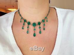 Antique Art Deco Edwardian Emerald Green Pear Glass Paste Riviere Bezel Necklace