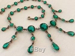 Antique Art Deco Edwardian Emerald Green Pear Glass Paste Riviere Bezel Necklace