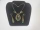 Antique Art Deco Nouveau Green Glass Enamel Brass Necklace & Earrings Extender