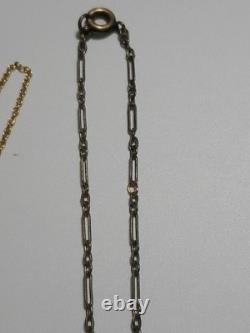 Antique Art Deco Nouveau Green Glass Enamel Brass Necklace & Earrings Extender