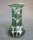 Antique Art Deco Nouveau Sterling Silver Overlay Green Glass Ribbed 4.5 Vase