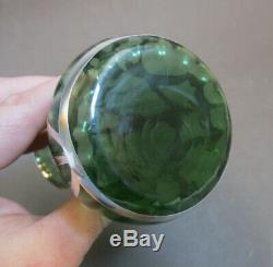 Antique Art Deco Nouveau STERLING SILVER OVERLAY Green Glass RIBBED 4.5 Vase