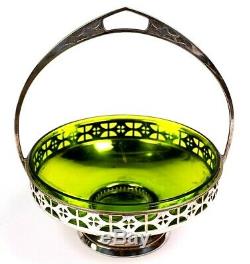 Antique Art Deco WMF Green Glass Lined Silver Plated Bonbon Dish Jugendstil 1900