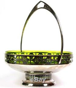 Antique Art Deco WMF Green Glass Lined Silver Plated Bonbon Dish Jugendstil 1900